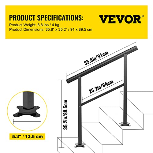 VEVOR Outdoor Handrail 165LBS Load Handrail Outdoor Stairs Aluminum Stair Handrail 36 x 35″ Outdoor Stair Railing Transitional Range from 0 to 30° Staircase Handrail Fits 2-3 Steps with Screw Kit | The Storepaperoomates Retail Market - Fast Affordable Shopping