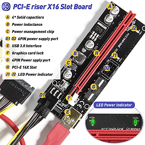 Newest VER009S PCIE Riser Express Cable 1X to 16X (Dual-6pin / MOLEX) with Led Graphics Extension Ethereum ETH Mining Powered PCI-E Riser Adapter Card, with 24inches USB 3.0 Cable, 6 Pack | The Storepaperoomates Retail Market - Fast Affordable Shopping
