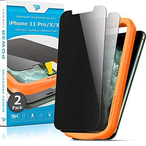 Power Theory Privacy Screen Protector for iPhone 11 Pro/iPhone XS/iPhone X Tempered Glass [2 Pack] Anti Spy protection with Easy Install Kit [Case Friendly][5.8 Inch]