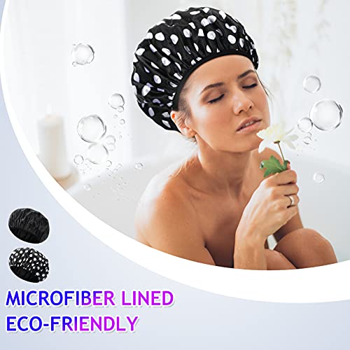 2 Pieces Terry Cloth Lined Shower Cap Large Triple Layer Shower Cap with Microfiber Dry Hair Function Reusable Waterproof Breathable Bath Cap for Large Long Natural Hair Ladies (Cute Pattern) | The Storepaperoomates Retail Market - Fast Affordable Shopping