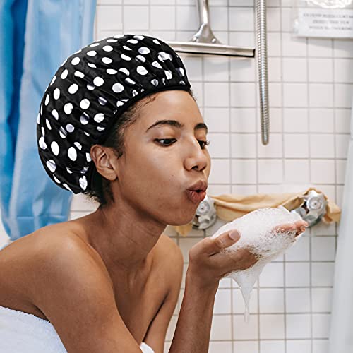 2 Pieces Terry Cloth Lined Shower Cap Large Triple Layer Shower Cap with Microfiber Dry Hair Function Reusable Waterproof Breathable Bath Cap for Large Long Natural Hair Ladies (Cute Pattern) | The Storepaperoomates Retail Market - Fast Affordable Shopping