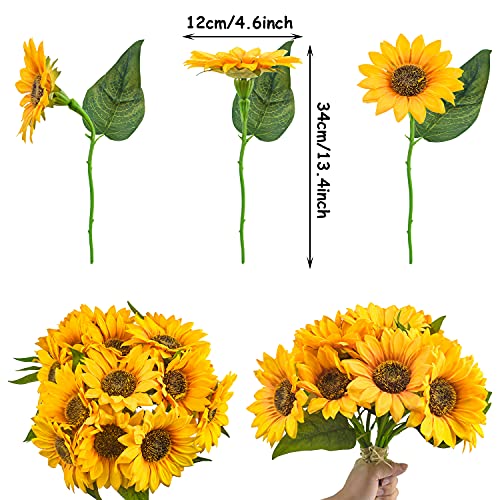 XONOR Artificial Sunflowers Bouquet, 3 Bouquets Artificial Silk Sunflowers with Stems Leaves for Wedding Bridal Party Garden Home Office Decoration | The Storepaperoomates Retail Market - Fast Affordable Shopping