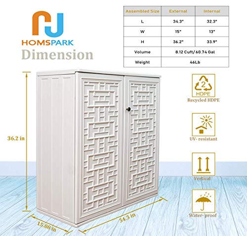 HOMSPARK Medium Resin Storage Cabinet Waterproof, 60-Gallon Indoor & Outdoor Deck Box for Garden Tools, kitchen Accessories, with 2 Laminate Shelves, (34 in. L x 15 in. W x 36 in. H, Light Beige) | The Storepaperoomates Retail Market - Fast Affordable Shopping
