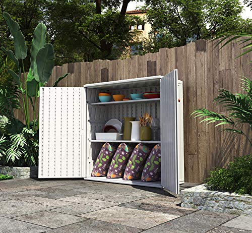 HOMSPARK Medium Resin Storage Cabinet Waterproof, 60-Gallon Indoor & Outdoor Deck Box for Garden Tools, kitchen Accessories, with 2 Laminate Shelves, (34 in. L x 15 in. W x 36 in. H, Light Beige) | The Storepaperoomates Retail Market - Fast Affordable Shopping