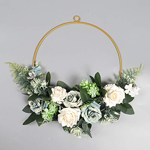 90sMuse Floral Hoop Wreath, Artificial Flower Hanging Wall Hoop Garland, Wedding Nursery Wall Decor Artificial Rose Flower and Vine Wreath Garland Hanging Decor for Home Garden (Blue, 15.7In) | The Storepaperoomates Retail Market - Fast Affordable Shopping