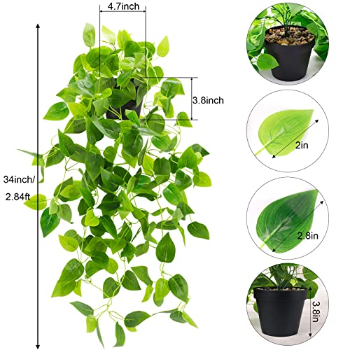WXBOOM Small Fake Hanging Plant, Artificial Potted Plant Faux Ivy Vine Plant Hanging Plant Pothos for Shelf Home Office Indoor Outdoor Garden Greenery Decor 2.84ft (Black Pot) | The Storepaperoomates Retail Market - Fast Affordable Shopping