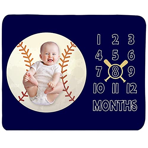 Baby Monthly Milestone Blanket Boy – Newborn Month Blanket Unisex Neutral Personalized Shower Gift Baseball Sports Nursery Decor Photography Background Prop with Frame Large 51”x40” | The Storepaperoomates Retail Market - Fast Affordable Shopping