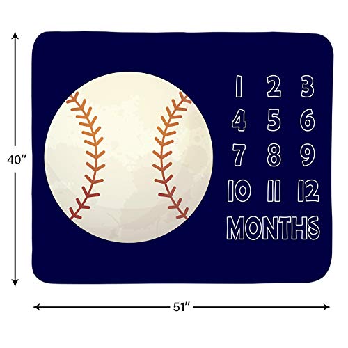 Baby Monthly Milestone Blanket Boy – Newborn Month Blanket Unisex Neutral Personalized Shower Gift Baseball Sports Nursery Decor Photography Background Prop with Frame Large 51”x40” | The Storepaperoomates Retail Market - Fast Affordable Shopping