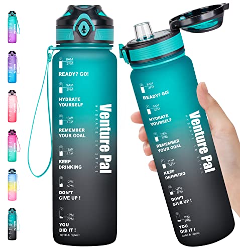 Venture Pal 32oz Motivational Leakproof Fast Flow Trendy Water Bottle with Time Marker & Removable Strainer to Remind You Drink More Water and Hydrate in Style-Green/Black Gradient | The Storepaperoomates Retail Market - Fast Affordable Shopping