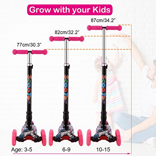 Hikole Scooter for Kids, Foldable Scooter for Toddlers Girls & Boys with LED Light Up Scooters Wheels, Adjustable Height Scooter for Children Ages 4-12 (Pink (Foldable)) | The Storepaperoomates Retail Market - Fast Affordable Shopping