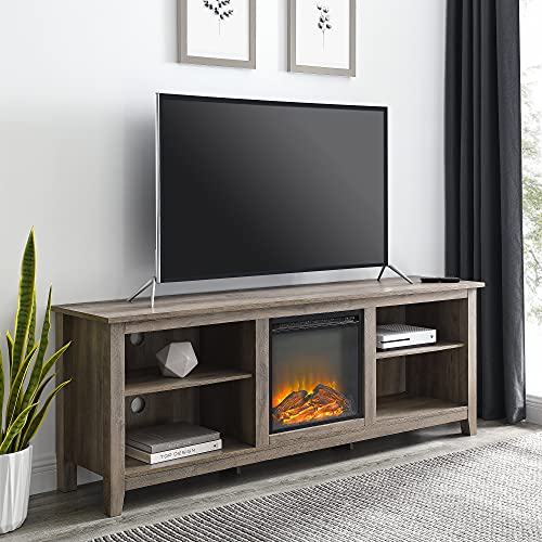 Walker Edison Wren Classic 4 Cubby Fireplace TV Stand for TVs up to 80 Inches, 70 Inch, Grey Wash