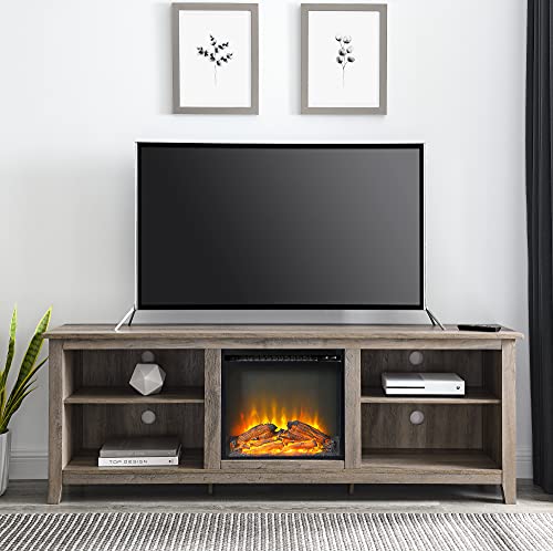 Walker Edison Wren Classic 4 Cubby Fireplace TV Stand for TVs up to 80 Inches, 70 Inch, Grey Wash | The Storepaperoomates Retail Market - Fast Affordable Shopping