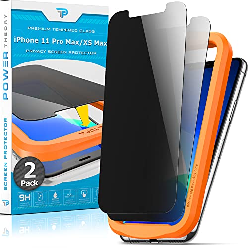 Power Theory Privacy Screen Protector for iPhone 11 Pro Max/iPhone XS Max Tempered Glass [2 Pack] Anti Spy protection with Easy Install Kit [Case Friendly][6.5 Inch]