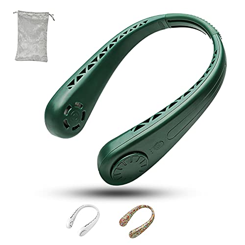 ZOEYEA Neck Fan, Portable Bladeless Hands Free Fan, Adjustable Angle 360° Cooling USB Rechargeable Quiet Wearable Hanging Sport Personal Fan, 3 Speeds, No Hair Twisting, Strong Wind (Dark Green) | The Storepaperoomates Retail Market - Fast Affordable Shopping