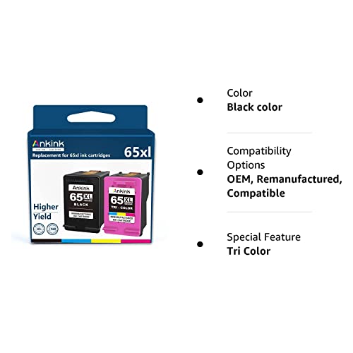 Ankink Higher Yield 65XL Ink Cartridges Black Color Combo Pack | HP 65 Ink XL Fit for Envy 5000 5010 5014 5052 5055 5070 DeskJet 2600 2622 2640 2652 2655 3700 3752 3755 Printer | HP65xl Tricolor HP65 | The Storepaperoomates Retail Market - Fast Affordable Shopping