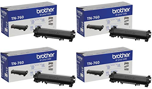 Brother Genuine High Yield Black Toner Cartridge 4-Pack, TN760, Replacement Black Toner, Page Yield Up to 3,000 Pages Each