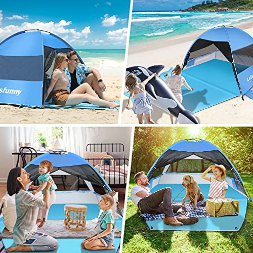 Large Easy Setup Beach Tent,Anti-UV Beach Shade Shelter Beach Canopy Tent Sun Shade with Extended Floor & 3 Mesh Roll Up Windows Fits 3-4 Person,Portable Shade Tent for Outdoor Camping Fishing (Blue) | The Storepaperoomates Retail Market - Fast Affordable Shopping