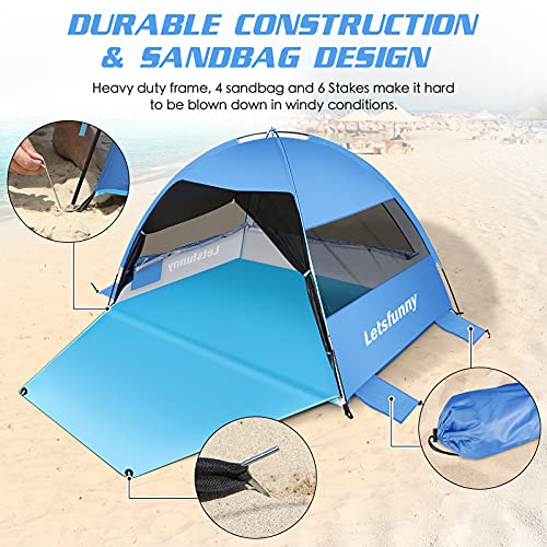 Large Easy Setup Beach Tent,Anti-UV Beach Shade Shelter Beach Canopy Tent Sun Shade with Extended Floor & 3 Mesh Roll Up Windows Fits 3-4 Person,Portable Shade Tent for Outdoor Camping Fishing (Blue) | The Storepaperoomates Retail Market - Fast Affordable Shopping