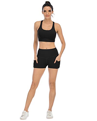 CHRLEISURE Spandex Yoga Shorts with Pockets for Women, High Waisted Workout Booty Shorts (4 Black, M) | The Storepaperoomates Retail Market - Fast Affordable Shopping