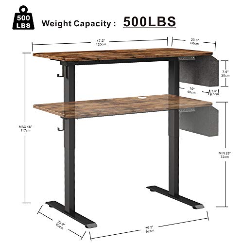 IRONCK Electric Standing Desk, Dual Motors 47 Inches Height Adjustable Electric Sit Stand Desk Home Office with 4 Programmable Preset Controller, Rustic Brown | The Storepaperoomates Retail Market - Fast Affordable Shopping