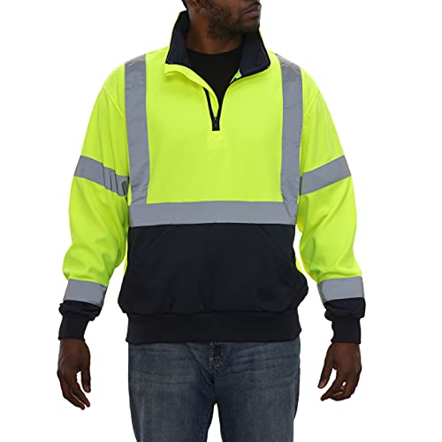 Reflective Apparel High Visibility 2-Tone Safety Sweatshirt – ANSI Class 3, Quarter Zip – Lime/Navy, 3XL