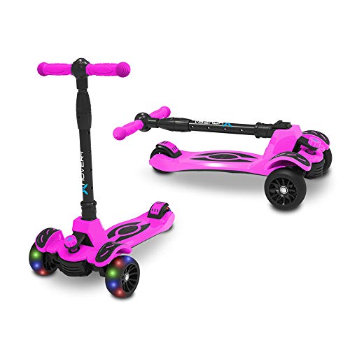 Hover-1 Vivid Folding Kick Scooter for Kids (5+ Year Old) | Features Lean-to-Turn Axle, Solid PU Tires & Slim-Design, 110 LB Max Load Capacity, Safe, Pink