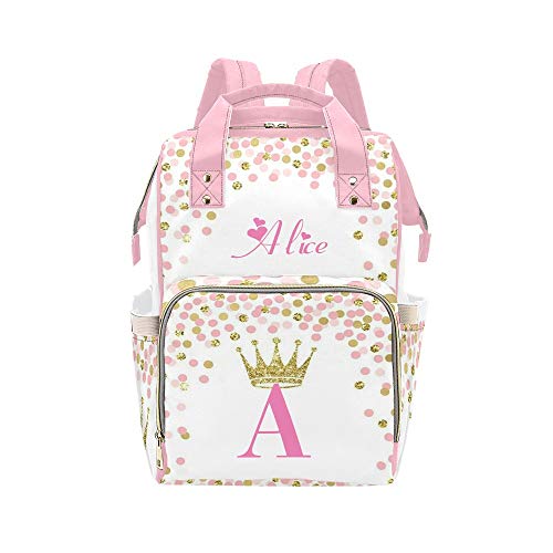 Personalized Print Pink Glitter Dot Diaper Bag with Name Nappy Bags Travel Shoulder Casual Daypack Mummy Backpack for Mom Girl