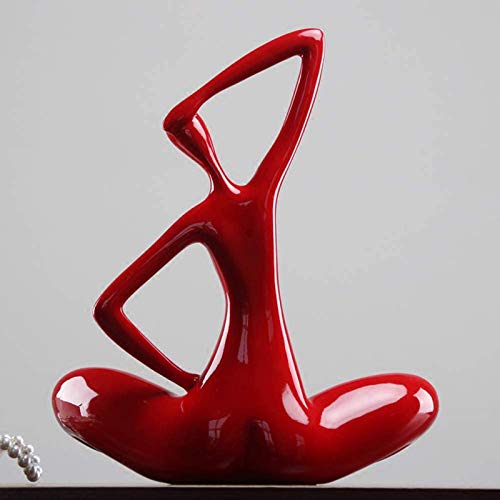 Garden Statuette Statues Home Decoration, Abstract Woman Sculpture Resin Fat Woman Figurine Yoga Character Statue Crafts Lady Home Decor,Red,Shiny