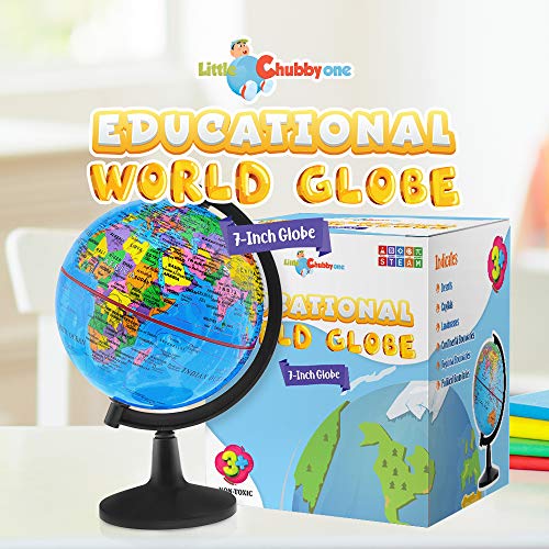 Little Chubby One 7-inch Educational World Globe – Educational and Decorative Piece – Colorful Informative Easy to Read Spinning Globe Ideal for Learning Geography and Perfect Decor for Kids Room | The Storepaperoomates Retail Market - Fast Affordable Shopping