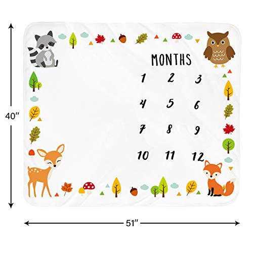Tebaby Baby Monthly Milestone Blanket Woodland – Newborn Month Blanket Unisex Neutral Personalized Shower Gift Woodland Animals Nursery Decor Photography Background Prop with Frame Large 51”x40” | The Storepaperoomates Retail Market - Fast Affordable Shopping