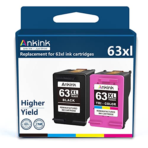 Ankink Higher Yield 63XL Ink Cartridge Black and Color Combo Pack Replacement for HP Ink 63 XL Officejet 3830 4650 4652 4655 5200 5252 5255 5258 Envy 4520 4512 Deskjet 1112 2132 3630 3632 Printer HP63