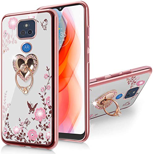 B-wishy for Moto G Play 2021 Case Glitter Crystal Butterfly Heart Floral Slim TPU Luxury Bling Cute Girls Protective Cover with Ring Holder Stand for Moto G Play 2021-Rose Gold | The Storepaperoomates Retail Market - Fast Affordable Shopping