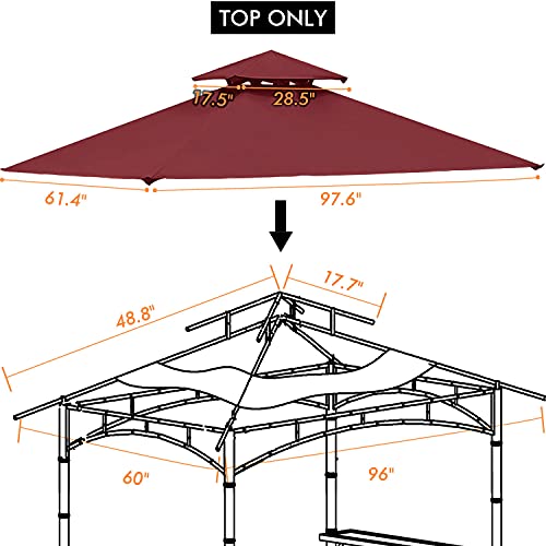 Ontheway 5FT x 8FT Double Tiered Replacement Canopy Grill BBQ Gazebo Roof Top Gazebo Replacement Canopy Roof (Burgundy) | The Storepaperoomates Retail Market - Fast Affordable Shopping