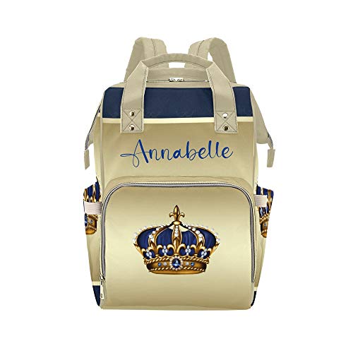 Personalized Blue Golden Diaper Bag with Name Nappy Bags Travel Shoulder Casual Daypack Mummy Backpack for Mom Girl | The Storepaperoomates Retail Market - Fast Affordable Shopping