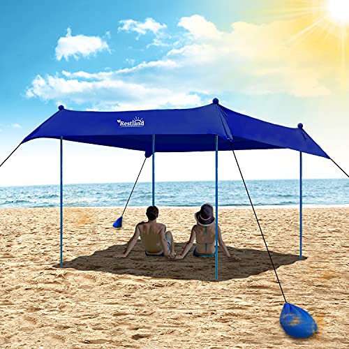 Beach Tent, Restland Pop Up Sun Shelter UPF50+ with 4 Aluminum Poles/Carry Bag/Ground Pegs/Sand Shovel, Outdoor Canopy Beach Shade for Camping, Fishing, Backyard or Picnics (Navy, 10x10FT 4 Poles) | The Storepaperoomates Retail Market - Fast Affordable Shopping