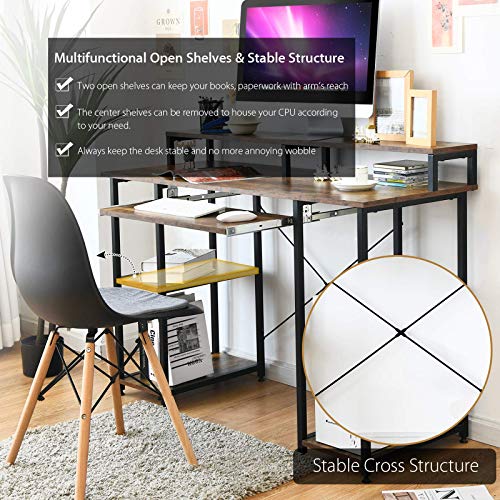 Tangkula Computer Desk with Keyboard Tray & Storage Shelves, Study Writing Desk with Monitor Stand for Home Office, Modern Simple Computer Workstation for Small Spaces (Rustic Brown) | The Storepaperoomates Retail Market - Fast Affordable Shopping