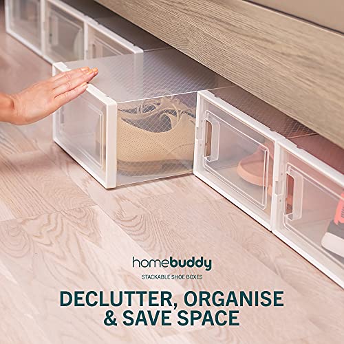 HomeBuddy Shoe Organizer Box – 12 Pack Shoe Box, Stackable Sneaker Storage, Sturdy Shoe Containers with Back Ventilation, Clear Shoe Boxes – Bamboo Charcoal Deodorizers Included | The Storepaperoomates Retail Market - Fast Affordable Shopping