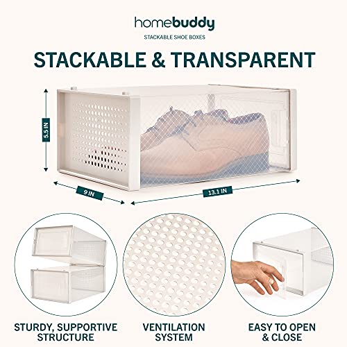 HomeBuddy Shoe Organizer Box – 12 Pack Shoe Box, Stackable Sneaker Storage, Sturdy Shoe Containers with Back Ventilation, Clear Shoe Boxes – Bamboo Charcoal Deodorizers Included | The Storepaperoomates Retail Market - Fast Affordable Shopping