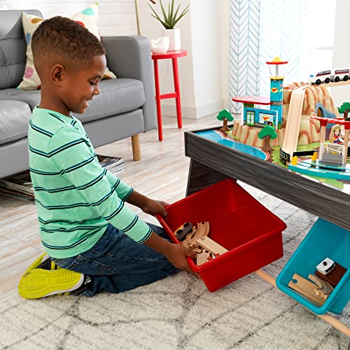 KidKraft Pacific Railway Wooden Train Set and Table Toy with 85 Pieces, Storage Bins – Gray Wash, Gift for Ages 3+ | The Storepaperoomates Retail Market - Fast Affordable Shopping