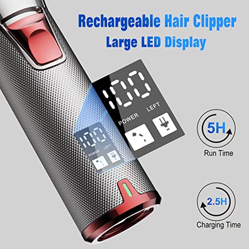 FADEKING Professional Hair Clippers for Men – Cordless Barber Clippers for Hair Cutting, Rechargeable Hair Beard Trimmer with LED Display & Quality Travel Storage Case (Silver+RED) | The Storepaperoomates Retail Market - Fast Affordable Shopping