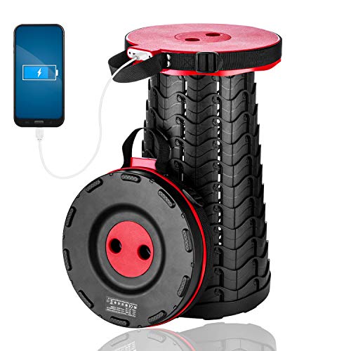 Maliven Portable Telescopic Stool with 4400mAh Mobile Charger, Built-in Phone Charger for iPhone Android 3nd Gen Foldable Stool for Indoor/Outdoor/Gardening Max Load 400lbs(Red) | The Storepaperoomates Retail Market - Fast Affordable Shopping