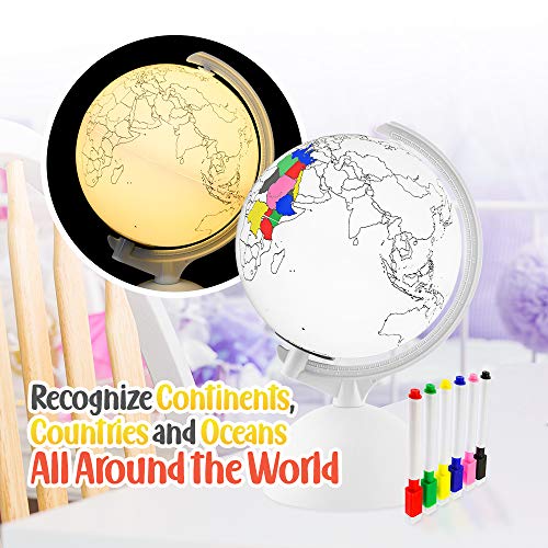 Little Chubby One 7-inch DIY Color Your Own LED Globe – Educational and Decorative Piece – Assorted Markers for Coloring Light Up Globe Perfect for Learning Geography and Night Light for Kids Room | The Storepaperoomates Retail Market - Fast Affordable Shopping