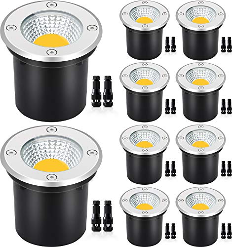 SUNVIE Low Voltage Landscape Lights with Wire Connectors 12W LED Well Lights IP67 Waterproof Outdoor In-Ground Lights 12V-24V Warm White Pathway Garden Lights for Driveway Deck (10 Pack & Connectors) | The Storepaperoomates Retail Market - Fast Affordable Shopping