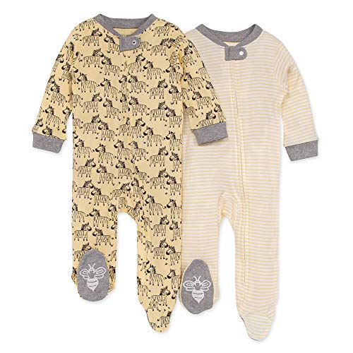 Burt’s Bees Baby Baby Boys’ Sleep and Play Pjs, 100% Organic Cotton One-Piece Romper Jumpsuit Zip Front Pajamas, Zany Zebras 2-PK, Newborn