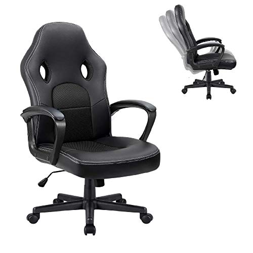 Office Chair Gaming Chair, Mid-Back Computer Gaming Chair with Lumbar Support and Armrest, Ergonomic Adjustable PU Leather Home Office Desk Chair Executive Chair Racing Chair Task Chair, Black | The Storepaperoomates Retail Market - Fast Affordable Shopping