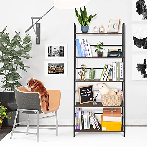 SpringSun 5-Tier Simple Industrial Bookshelf，Wood Bookcase and Display Shelf Furniture with Metal Frame for Home and Office（Brown） | The Storepaperoomates Retail Market - Fast Affordable Shopping