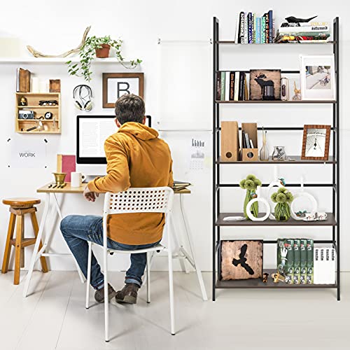 SpringSun 5-Tier Simple Industrial Bookshelf，Wood Bookcase and Display Shelf Furniture with Metal Frame for Home and Office（Brown） | The Storepaperoomates Retail Market - Fast Affordable Shopping