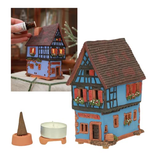 Midene Ceramic Miniature Historic Village House in Riquewihr, Alsace, Natural Clay Tealight Candle Holder Room Decor Handmade Collectible French House