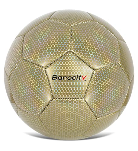 Barocity Soccer Ball – Boy and Girl Official Match Ball with Cool Reflective Rainbow Hex Pattern, Durable, Indoor, Outdoor, Training, Practice – Iridescent Gold Size 4