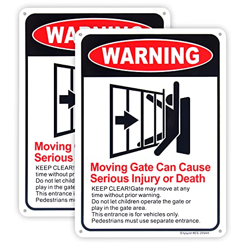 Enjoyist 2-Pack Moving Gate Sign Moving Gate Can Cause Serious Injury or Death Sign 10″x 7″ .04″ Aluminum Reflective Sign Rust Free Aluminum-UV Protected and Weatherproof